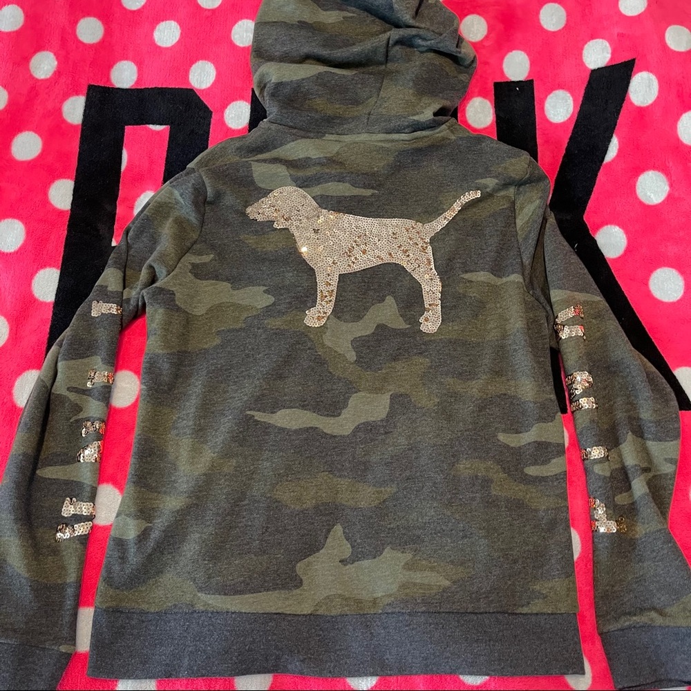 💗 VS PINK 💗 Camo Bling Hoodie Jacket Large